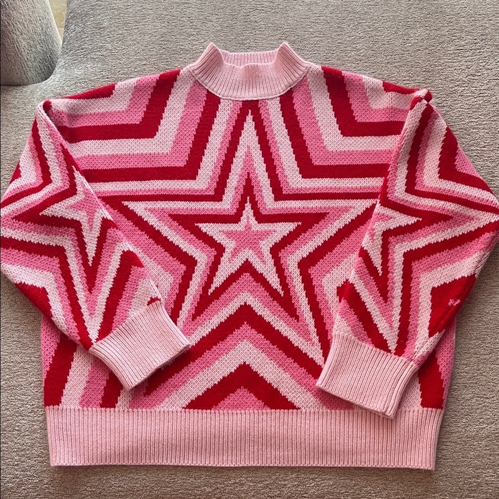 SHEIN Pink and Red Starburst Sweater